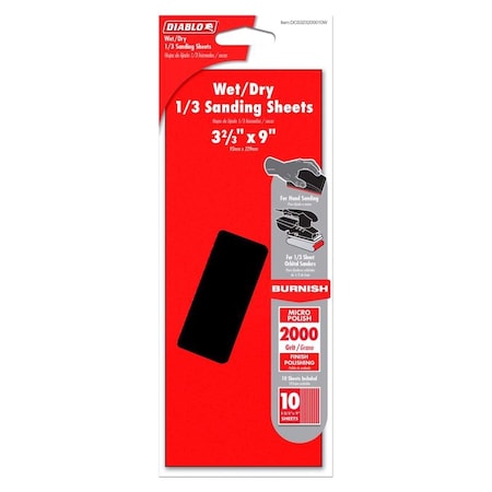 Diablo Diablo 9 in. L X 3-2/3 in. W 2000 Grit Silicone Carbide Sanding Sheet 10 pk DCS323200010W